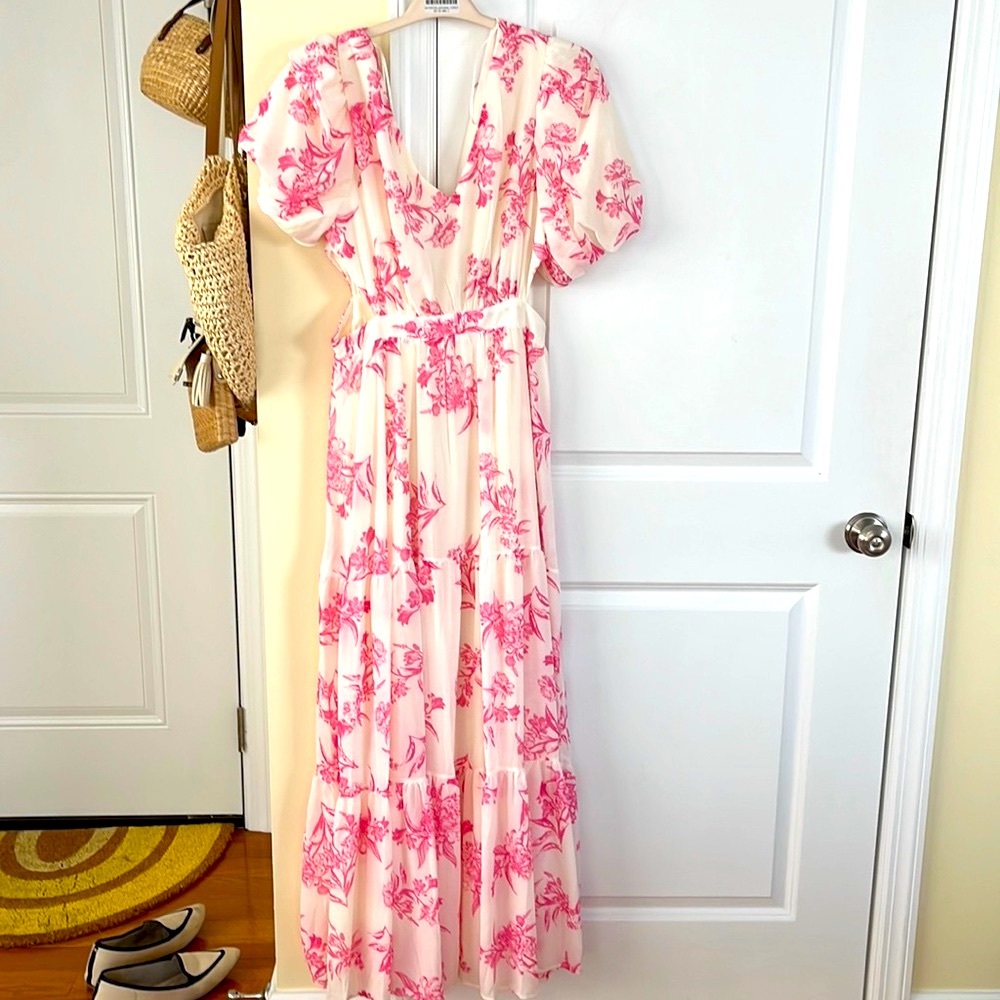Pink Floral Print Maxi Dress
